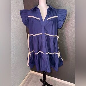 Entro Navy Dress with Elegant Details